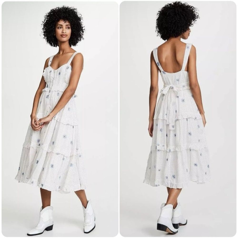 Free People Daisy Chain Midi Dress in Neutral Combo - Picture 2 of 12